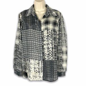L'Agence Silk Blouse 4 Monochrome Patchwork Print